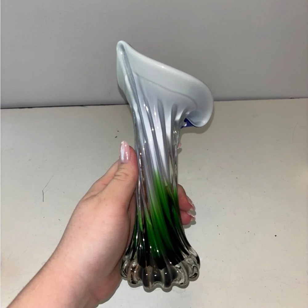 Vintage Jack in the Pulpit Calla lily vase, Murano Glass style 8”